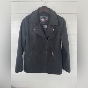 Charcoal Grey Wool Blend Moto Gear Light Coat